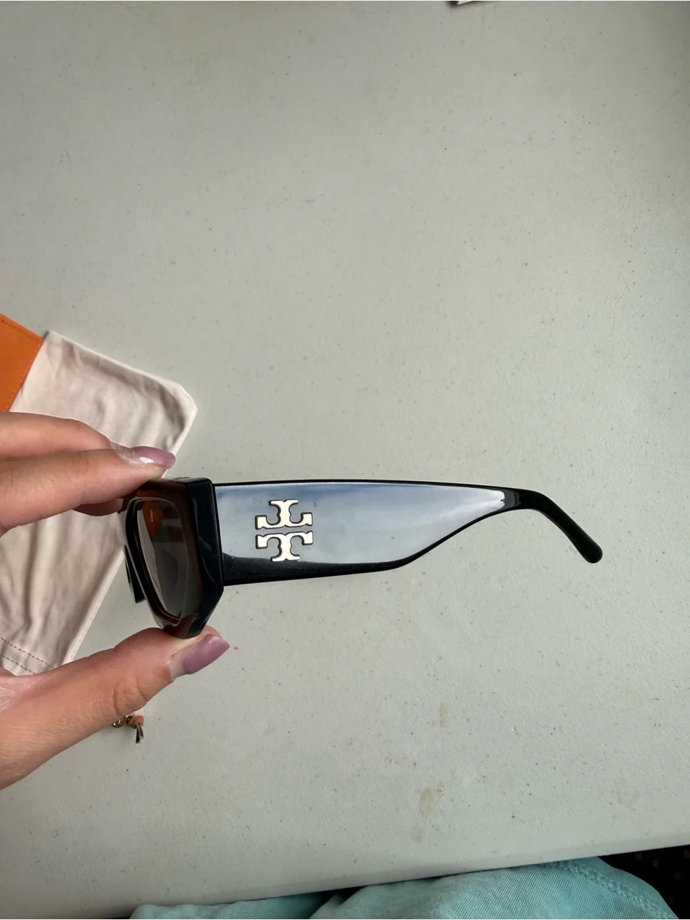 Tory Burch Black Kira Geometric Sunglasses TY9070U with Case & Dustbag